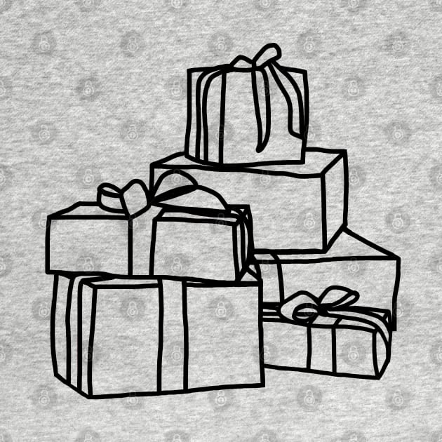 Pile of Wrapped Christmas Gift Boxes Line Drawing by ellenhenryart